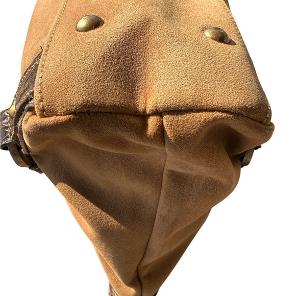 Franco Sarto Faux Suede Tan & Dark Brown Shoulder Bag W Small Flashlight Holder - Picture 5 of 17